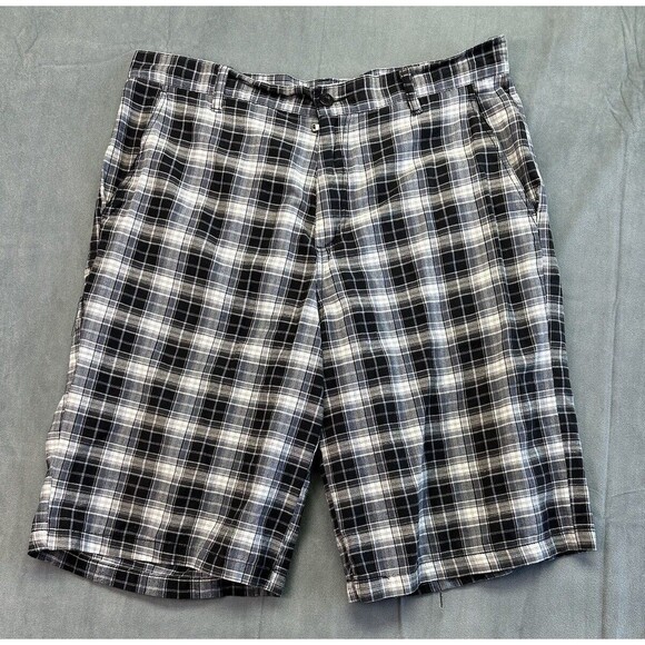 Vertigo Plaid Summer Shorts Lightweight Men's 36 Black White Slash Pocket - Picture 1 of 9